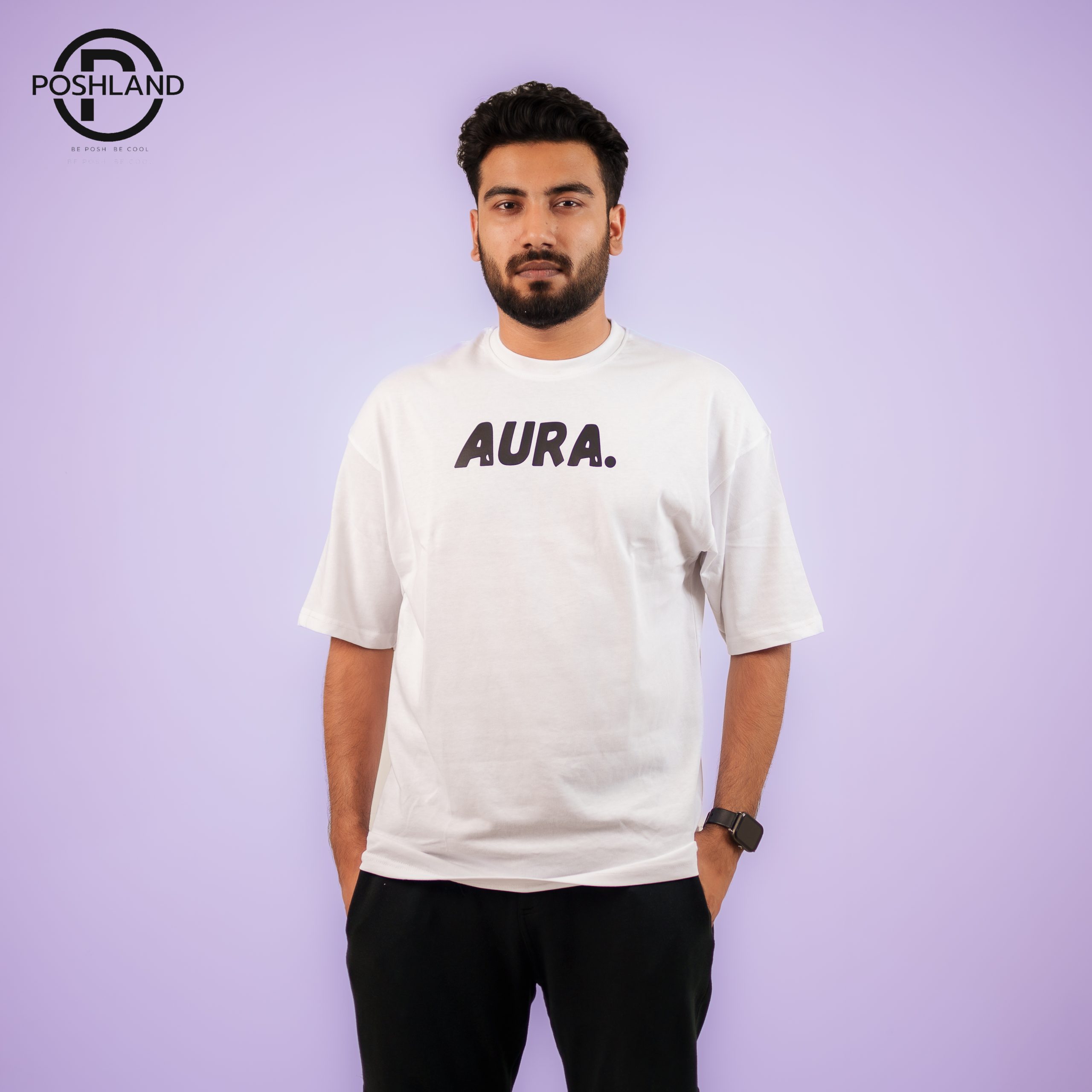 " Aura " White Drop Shoulder Printed T-Shirt For Men