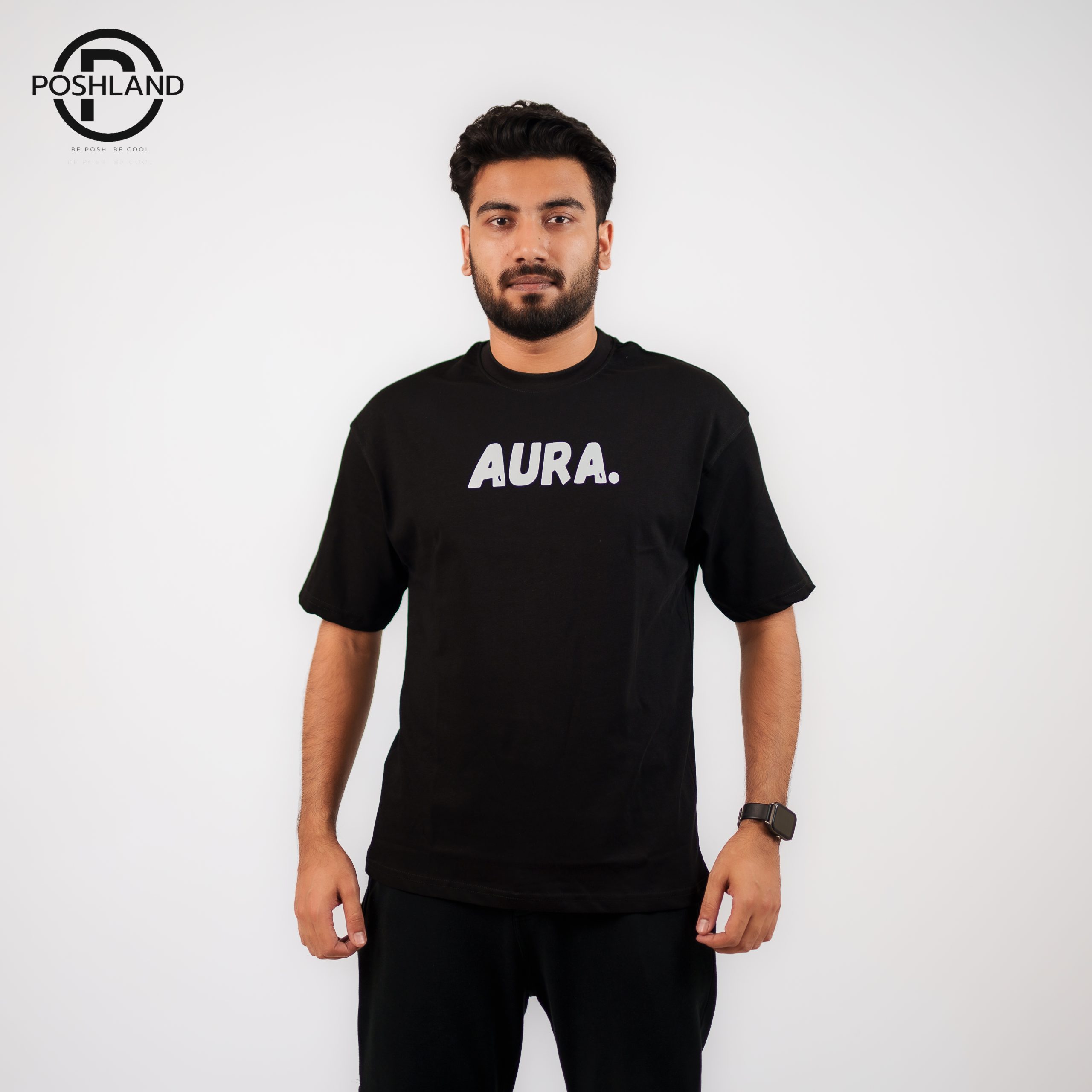 " Aura " Black Drop Shoulder Printed T-Shirt For Men